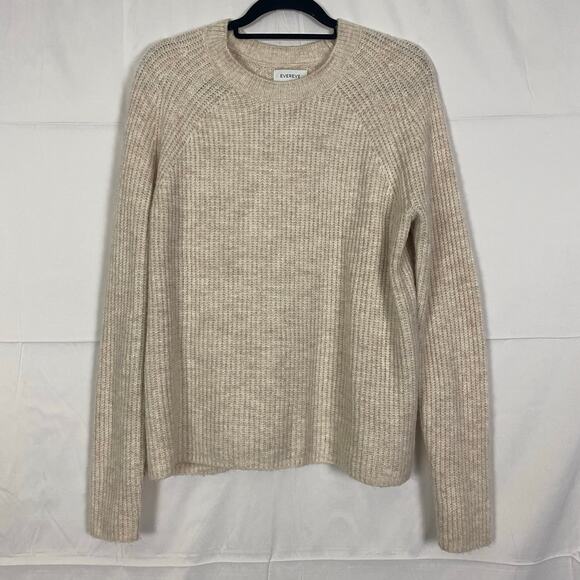 Evereve Soft Knit Crewneck Sweater Beige Minimalist Stretch Fall Winter Size L - Picture 1 of 9